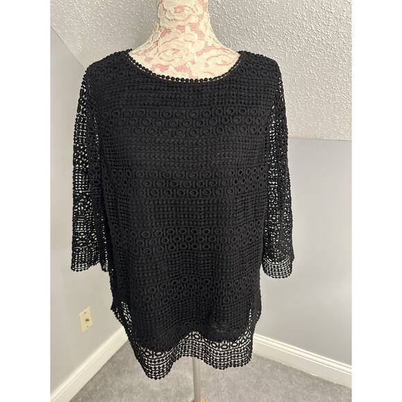 Talbots Black 3/4 Sleeve Scoop Neck Lace Overlay Top Size 1X READ - Picture 6 of 11